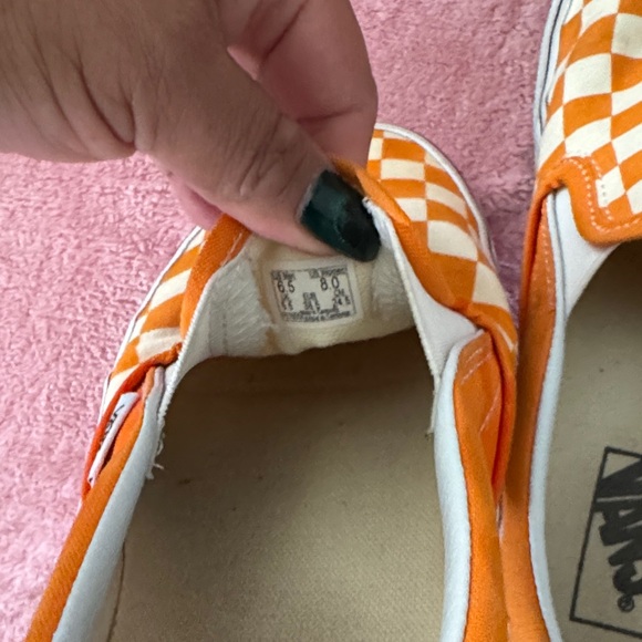 Vans Checkered Orange and White Slip-On Flats - Picture 4 of 5